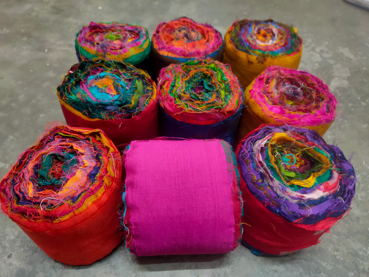 Recycled Sari Silk Ribbon Rolls, Recycled Ribbon Roll, Silk Rolls