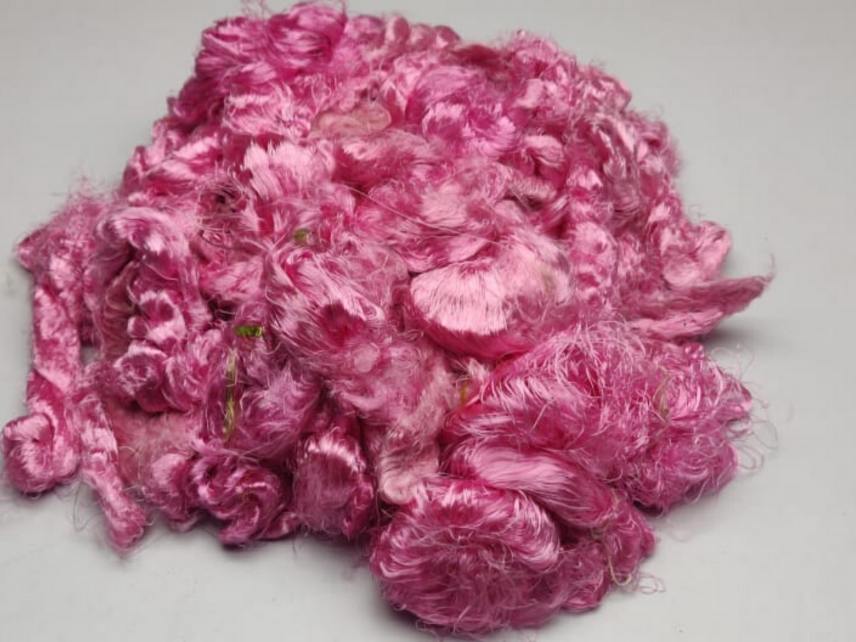 Banana viscose fiber in Baby Pink, close-up of texture - silk-routeindia