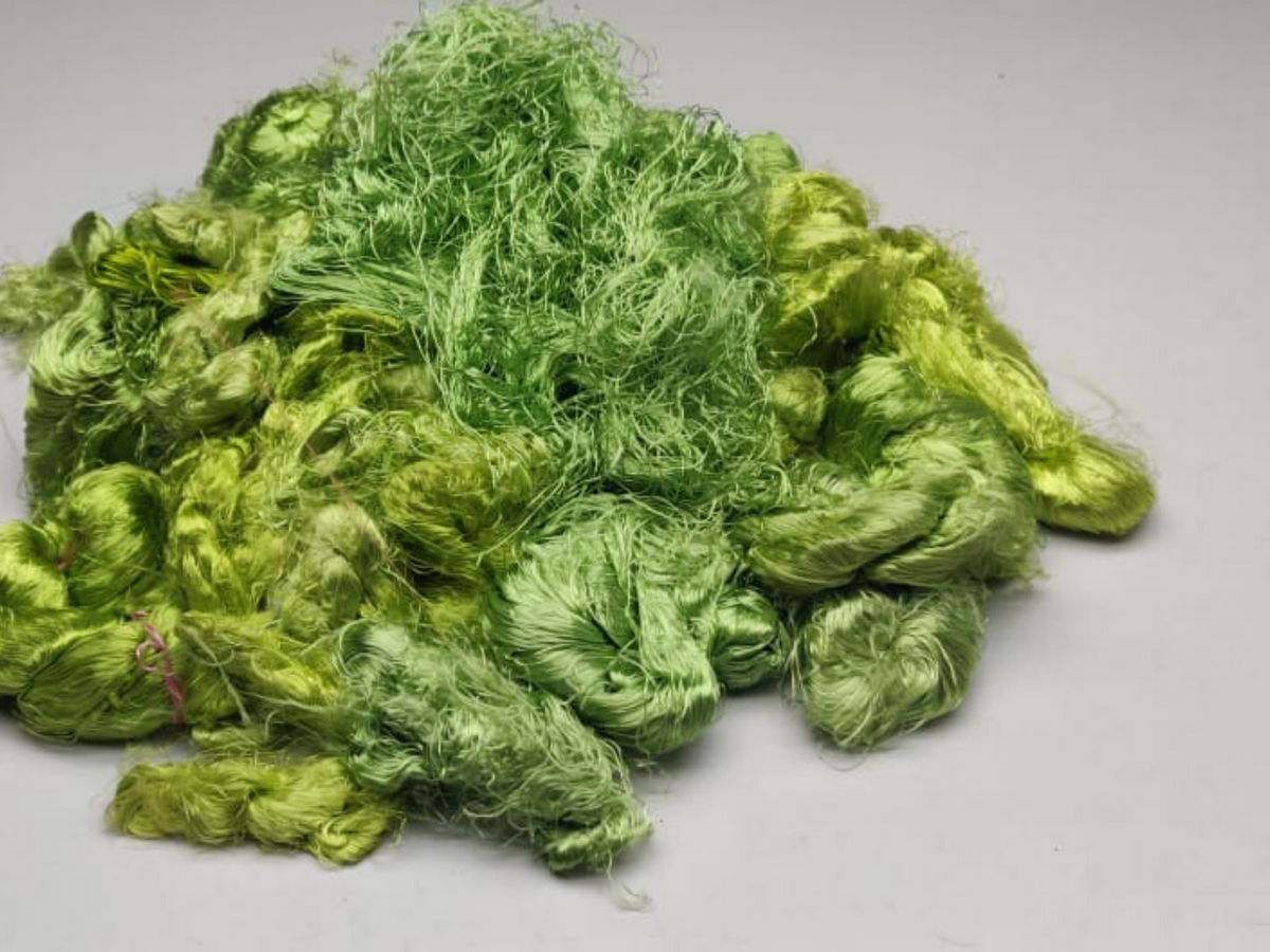 Banana viscose fiber in Light Green, close-up of texture - silk-routeindia