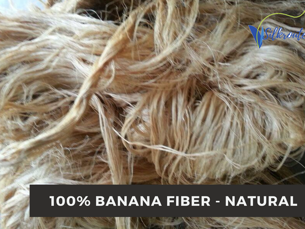 Banana viscose fiber in Natural, skein on white background - silk-routeindia