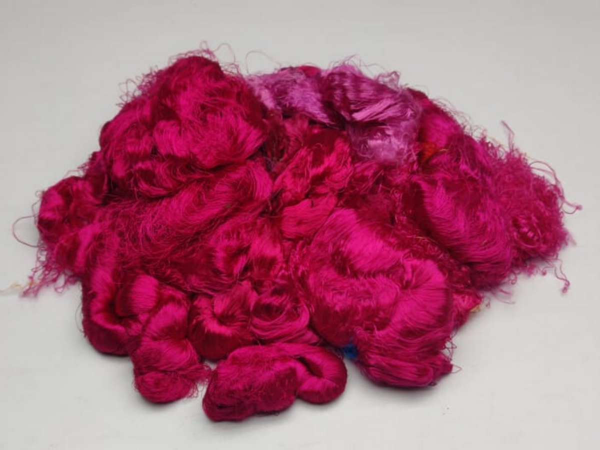 Banana viscose fiber in Hot Pink, close-up of texture - silk-routeindia
