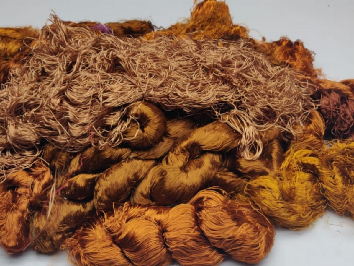 Banana viscose fiber in Golden Brown, close-up of texture - silk-routeindia