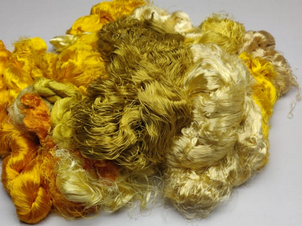 Banana viscose fiber in Yellow, close-up of texture - silk-routeindia