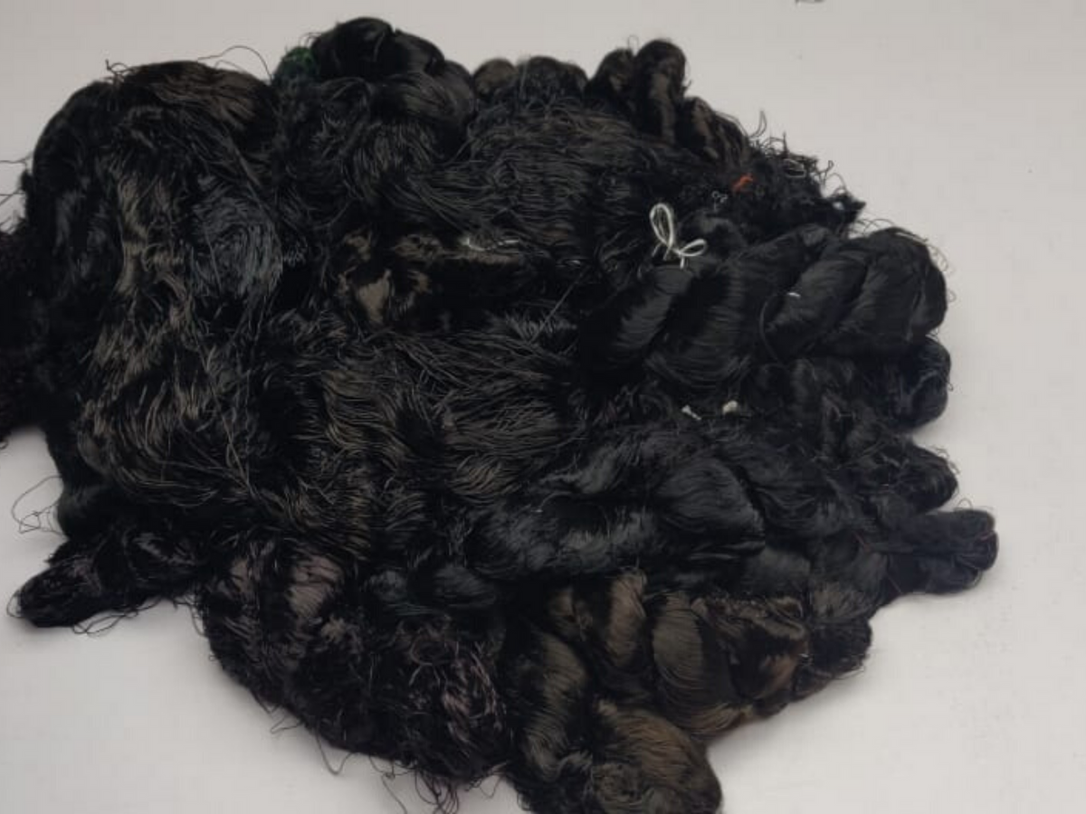 Banana viscose fiber in Black, close-up of texture - silk-routeindia