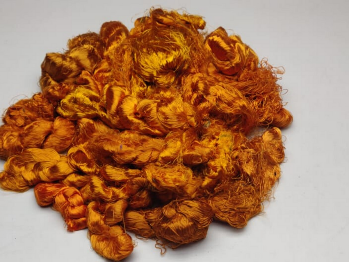Banana viscose fiber in Orange, fiber detail - silk-routeindia