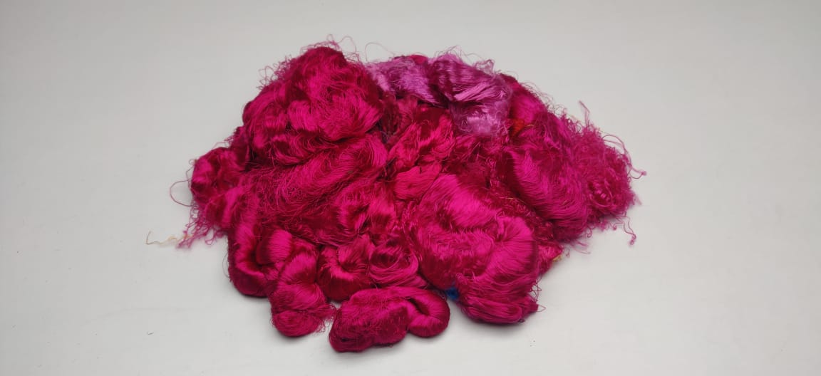 Banana viscose fiber in Hot Pink, fiber detail - silk-routeindia