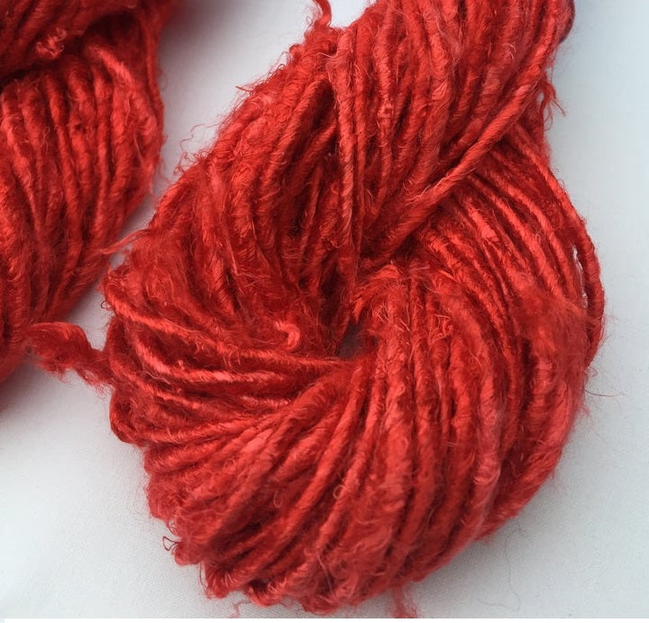 Tomato Red banana fiber yarn 1 - hand-spun yarn for knitting and crochet