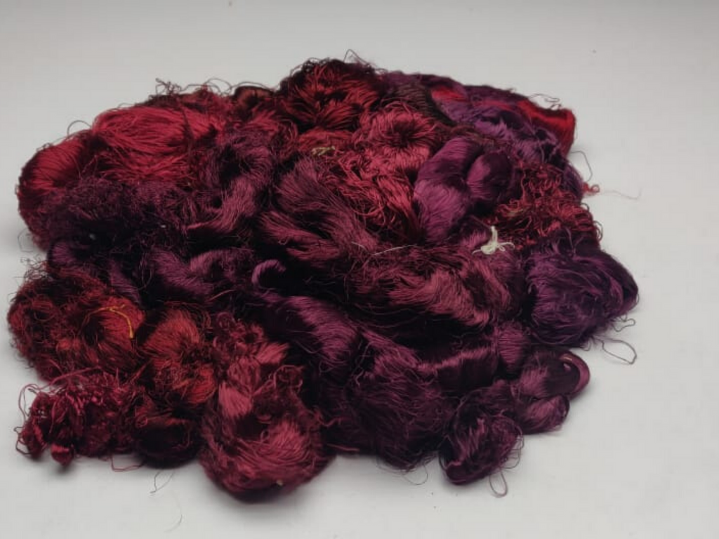 Banana viscose fiber in Maroon, close-up of texture - silk-routeindia