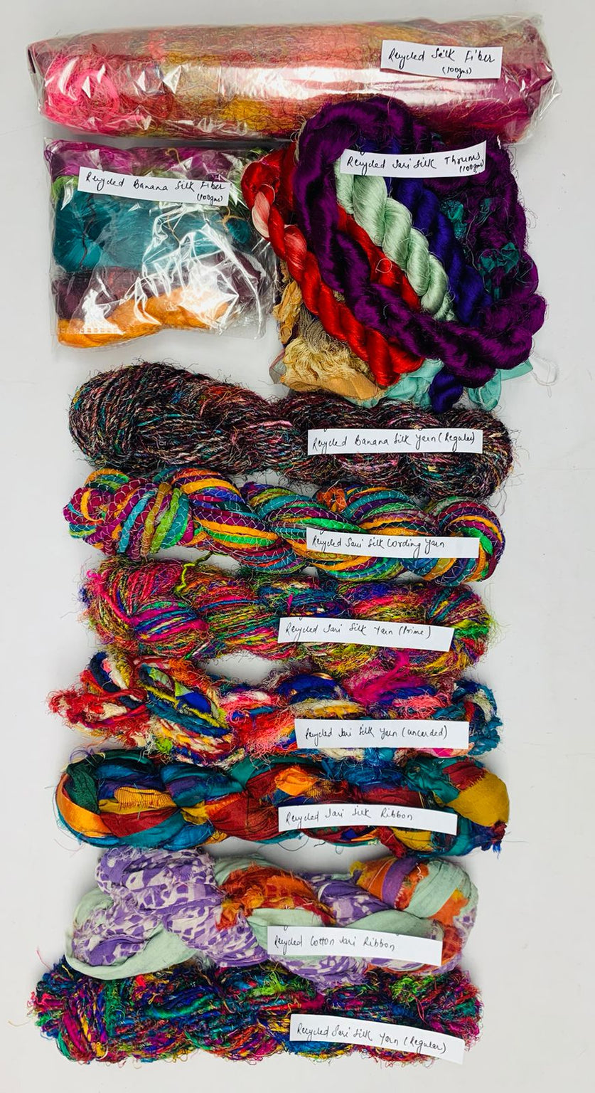 Recycled yarn ribbon and fiber sampler 2 - assorted craft materials
