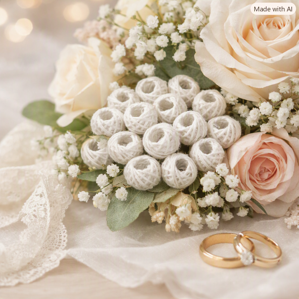 Cotton Thread Beads – White