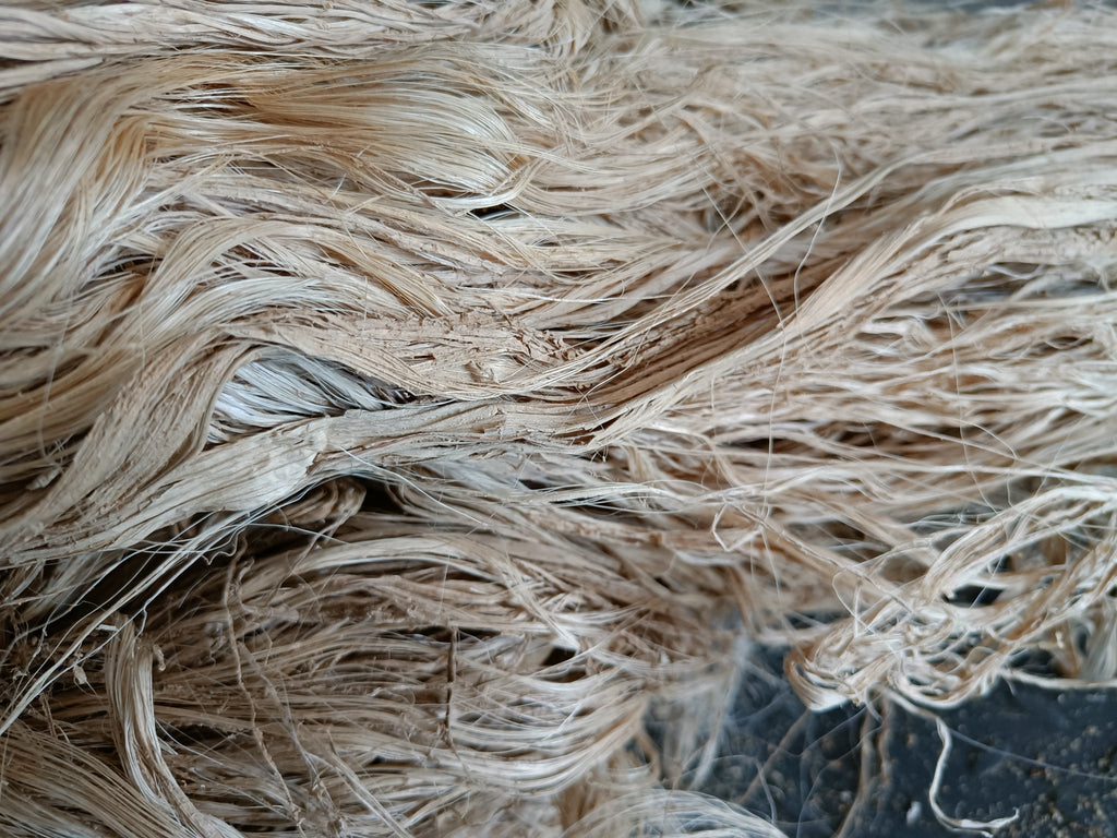 Banana viscose fiber in Natural, close-up detail - silk-routeindia