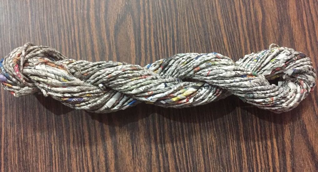 Handspun newspaper yarn, hank detail - silk-routeindia