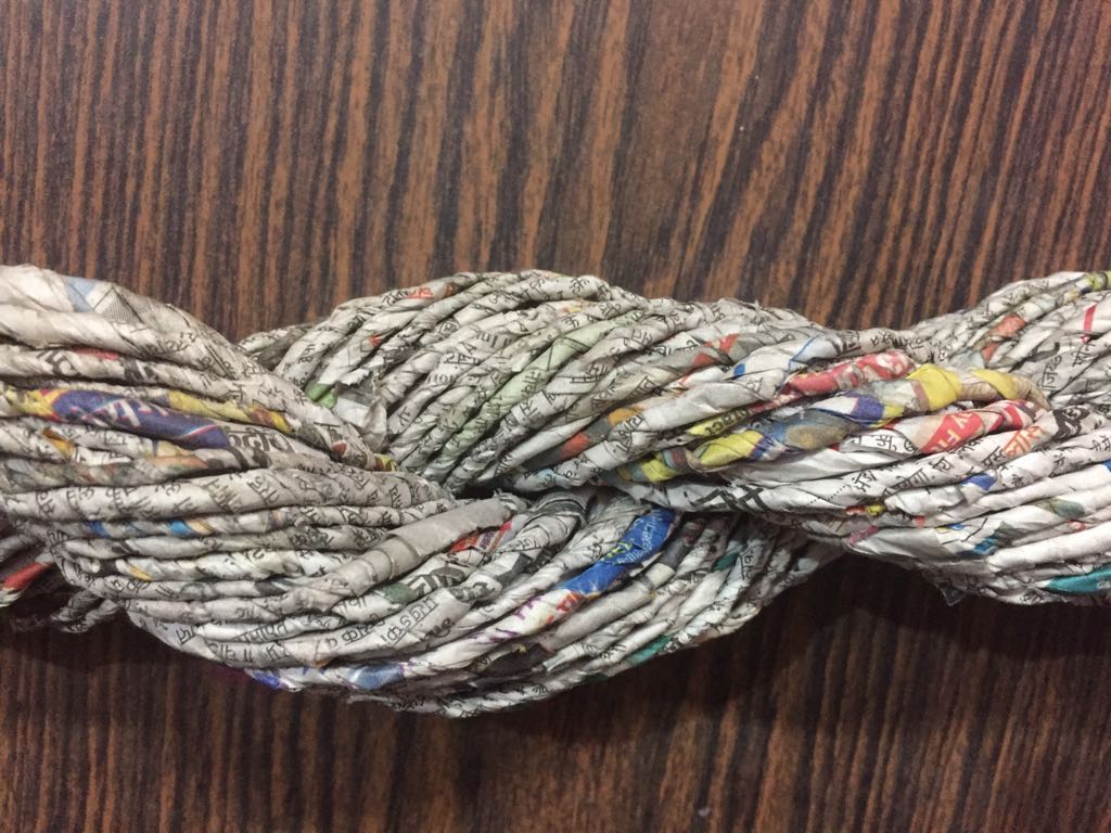 Handspun newspaper yarn skein - silk-routeindia