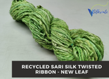 Recycled Ribbon, Twisted Ribbon, Recycled Twisted Ribbon, Recycled Silk Ribbon, Recycled Sari Ribbon, Recycled Sari Twisted Ribbon New Leaf - SilkRouteIndia