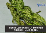 Recycled Ribbon, Twisted Ribbon, Recycled Twisted Ribbon, Recycled Silk Ribbon, Recycled Sari Ribbon, Recycled Sari Twisted Ribbon Lime Green - SilkRouteIndia