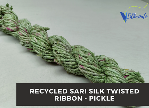 Recycled Ribbon, Twisted Ribbon, Recycled Twisted Ribbon, Recycled Silk Ribbon, Recycled Sari Ribbon, Recycled Sari Twisted Ribbon - SilkRouteIndia