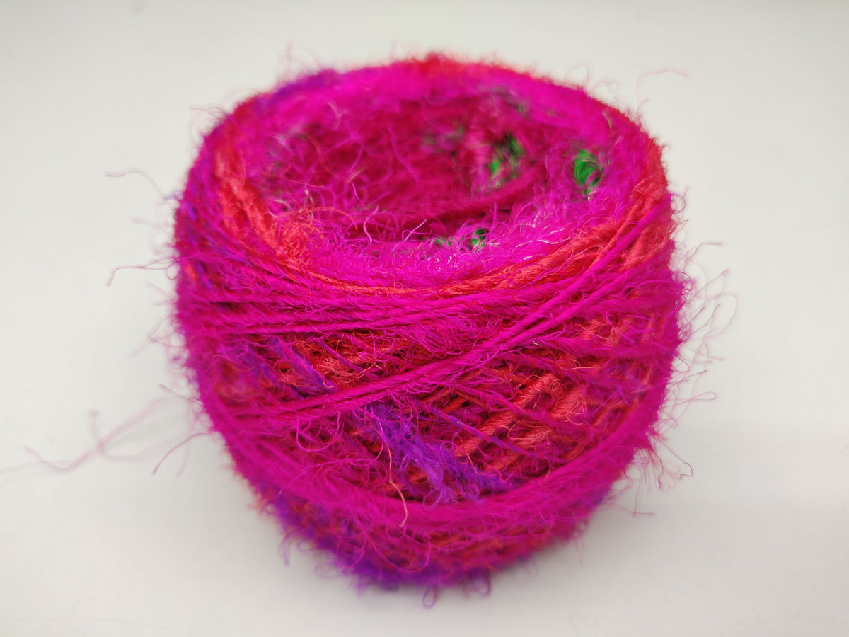 Recycled sari silk yarn Prime Pink balls for knitting and crochet