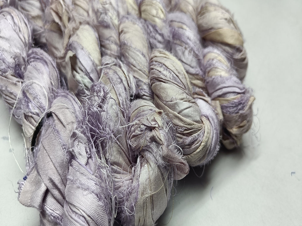 Wisteria recycled sari silk ribbon in soft purple tones
