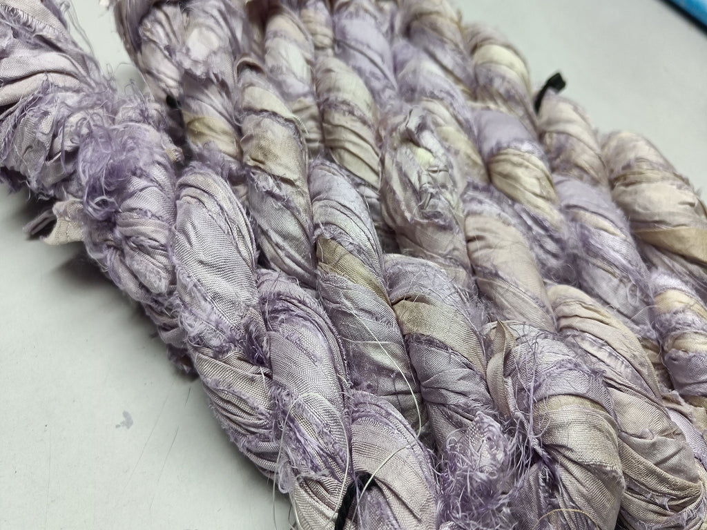Textured recycled sari silk ribbon in Wisteria purple