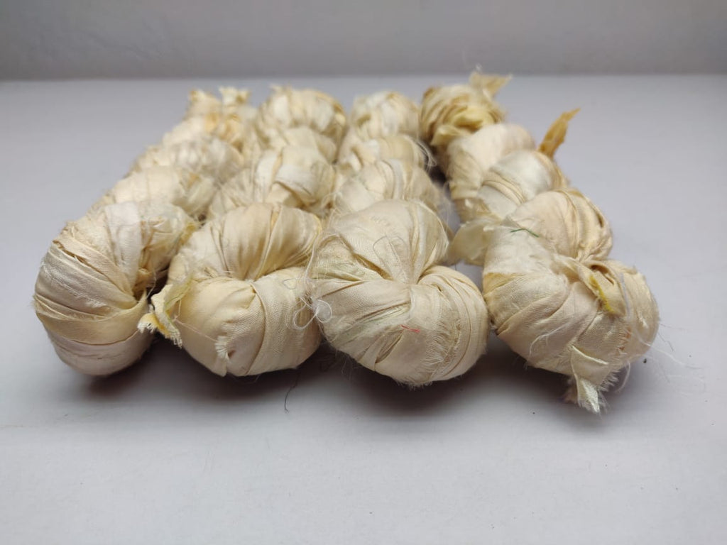 Recycled sari silk ribbon in natural white shade