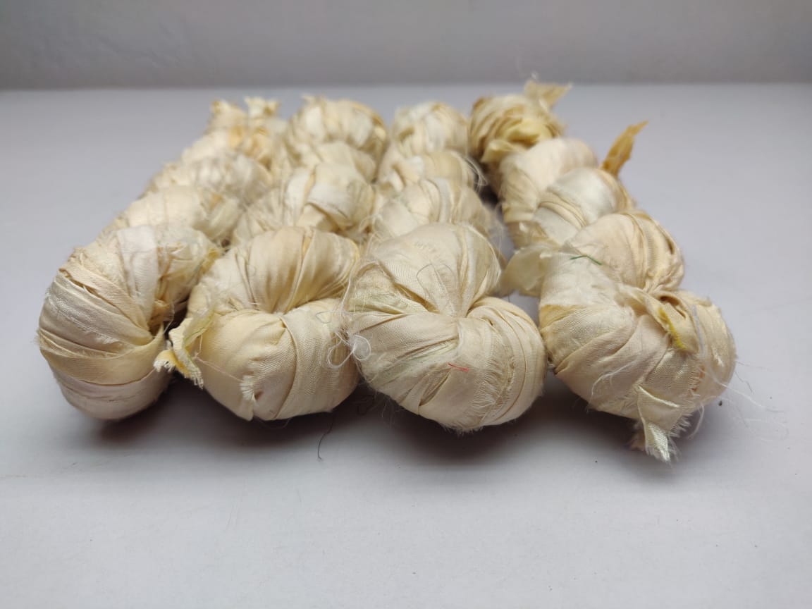 Recycled Sari Silk Ribbon White/Off White
