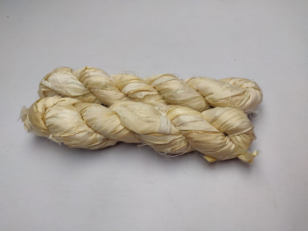 Off-white sari silk ribbon for weaving and fiber art