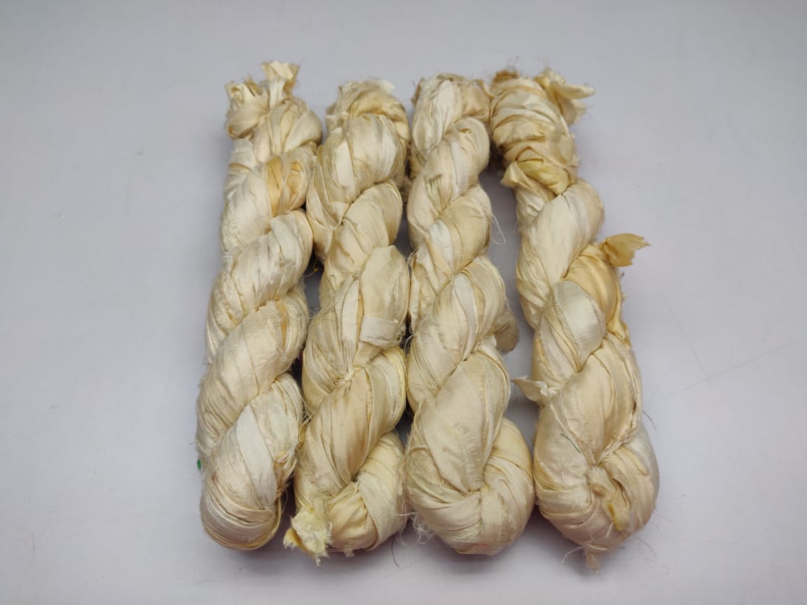 Recycled Sari Silk Ribbon White/Off White