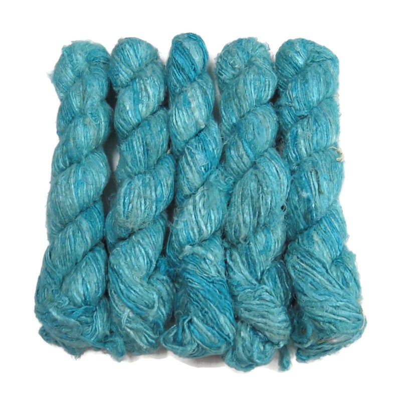 Banana yarn in Aqua, skein on white background - silk-routeindia