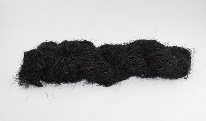 Banana yarn in Jet Black, close-up of texture - silk-routeindia