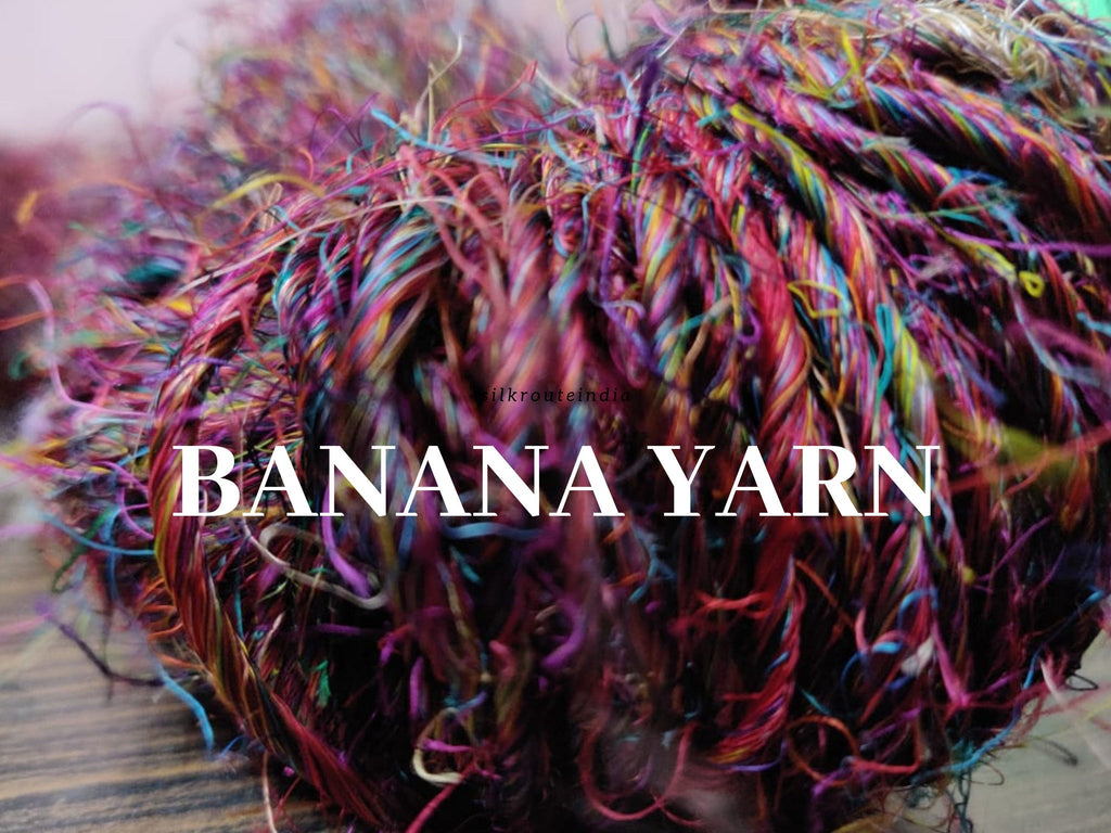 Multicolor banana fiber yarn 3 - hand-spun yarn for knitting and crochet