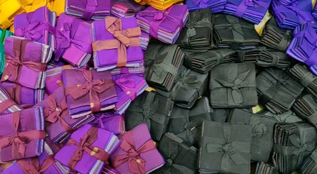 The perfect Fat Quarter for your next quilting, Cushion, Bedsheet or patchwork assignment. These fabric squares are handmade from Recycle Sari Silk, by the artisans in our co-ops in India.