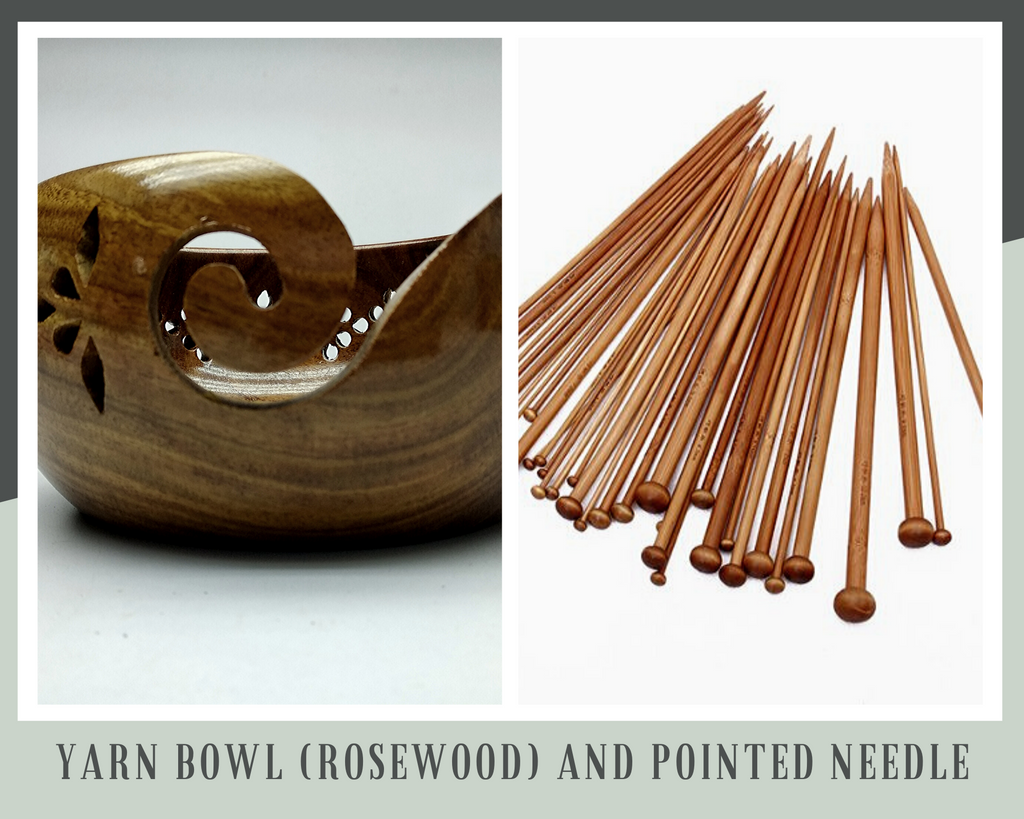 Yarn Bowl Rosewood and Pointed Needle - SilkRouteIndia