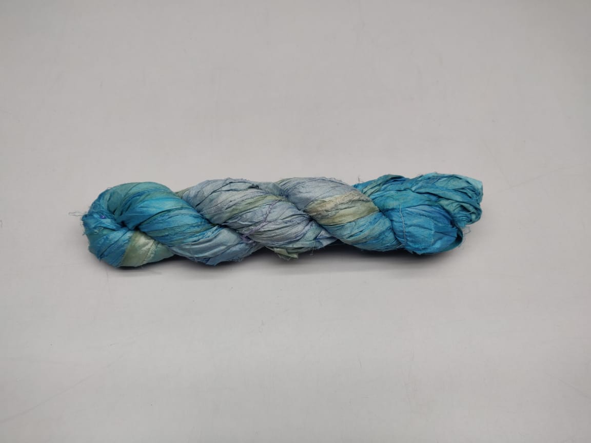 Recycled Sari Silk Ribbon - Ocean Grey - SilkRouteIndia