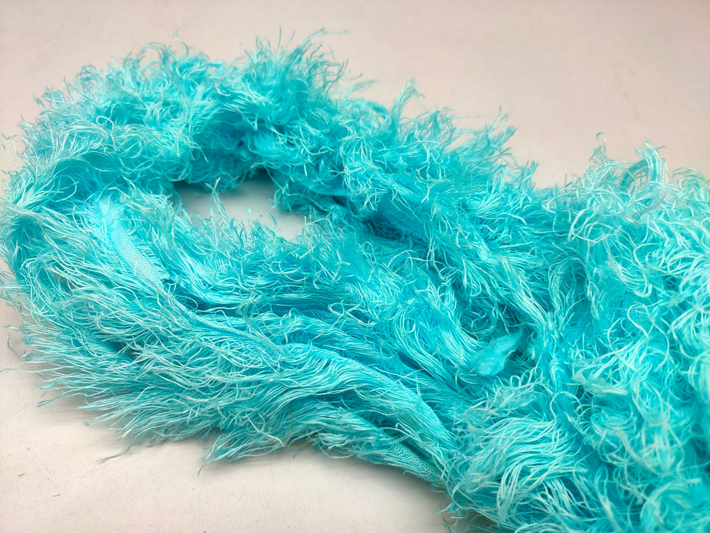 Linen Fuzzy Ribbon - Sky - SilkRouteIndia